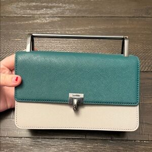 Botkier Teal and Cream Leather Mini Top-Handle Crossbody
